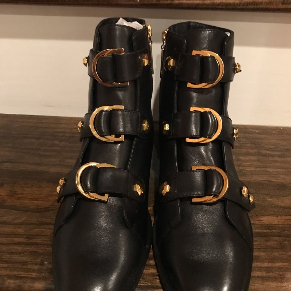 Stylish Black Ankle Boots with Gold Accents